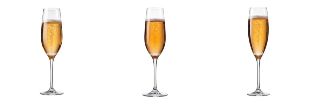 Three glasses of champagne isolated on transparent background