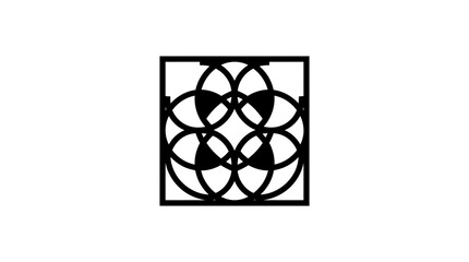 Fototapeta premium Black geometric floral mandala pattern in square frame.