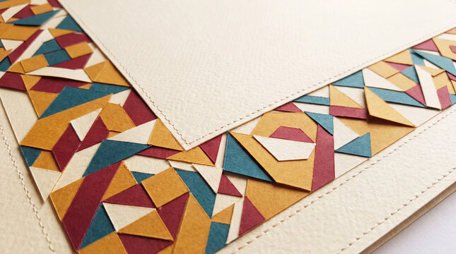 Colorful triangle mosaic paper craft border on cream cardstock