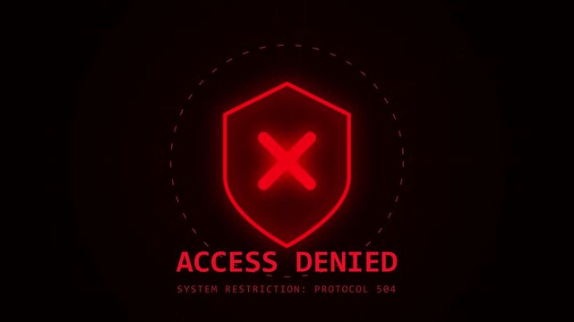 Animated access denied shield icon with red glowing glitch effects