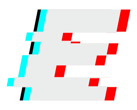 Letter E png glitch alphabet, transparent background