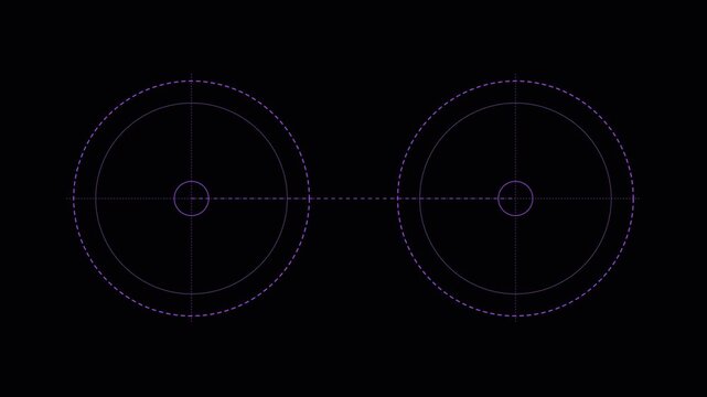 Minimalist purple hud target interface with rotating circular scopes and digital crosshairs animation 4k
