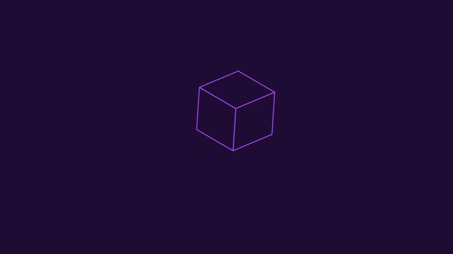 Minimalist purple isometric cube rotating on dark animation 4k background, for tech motion, rotation