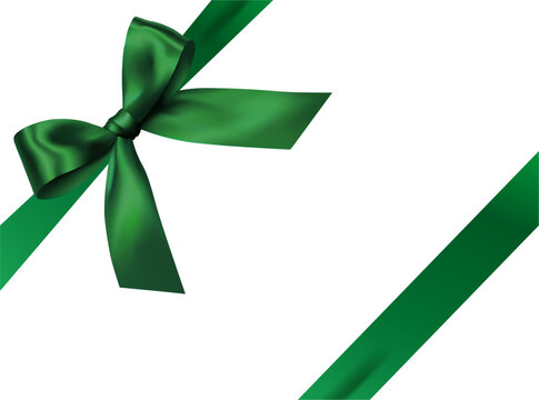Vector decorative shiny gift dark green ribbon with tied bow design element isolated on white background