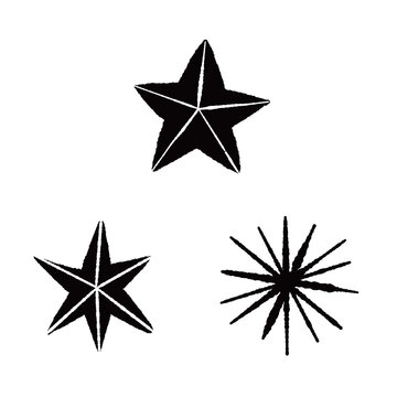 Star monochrome 3 pieces illustration set C transparent background
