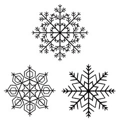 Obraz premium Snowflake monochrome 3 pieces illustration set B transparent background