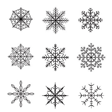 Snowflake monochrome assorted illustration set transparent background