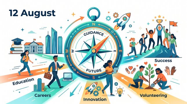 International youth day compass concept illustration illustrating future guidance