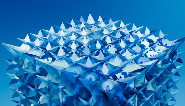 3d abstract blue render with spiky geometric crystalline structures