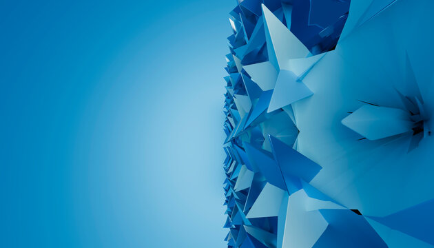 Abstract 3d render of a spiky blue geometric surface with sharp shapes
