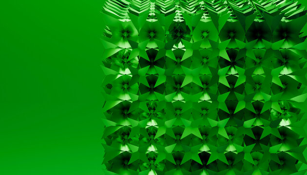 Close-up 3d render of an abstract green geometric star pattern