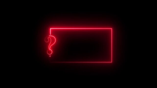 Neon Question Mark Box Frame on black Background. Glowing Rectangular Border and Question Mark. Glowing Cyan Neon Question Mark Purple Rectangular Text Box Frame Loop - Electric Black Background
