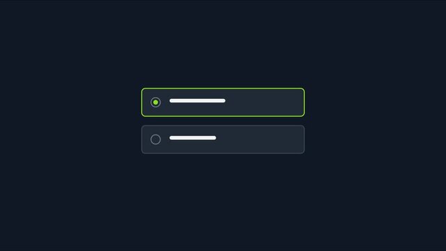 Minimalist ui radio button selection animation on dark 4k background, for web and, app interface