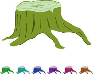 Obraz premium nature stump cartoon. trunk growth, wooden stump, texture life nature stump sign vector