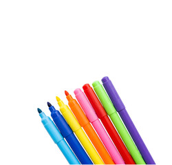 Fototapeta premium Set of colorful felt tip markers arranged in a row isolated on transparent background