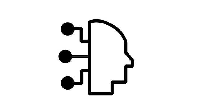Human AI Profile Network Line Icon. Animated line icon representing a human head connected to a network, perfect for artificial intelligence and neurology topics.