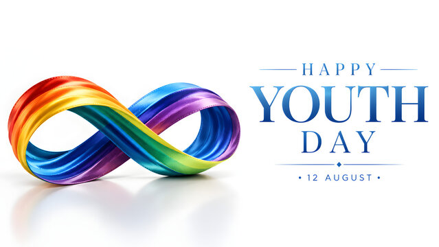 International Youth Day celebration concept featuring diverse young people, global unity, youth empowerment, education, innovation, equality, leadership, and a hopeful vision for the future. Modern co