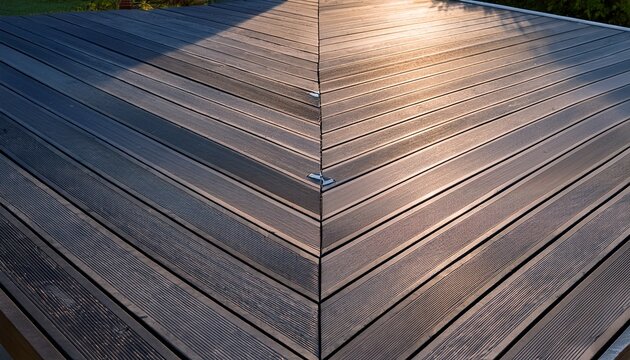ash grey composite decking with two level design and integrated deck lights