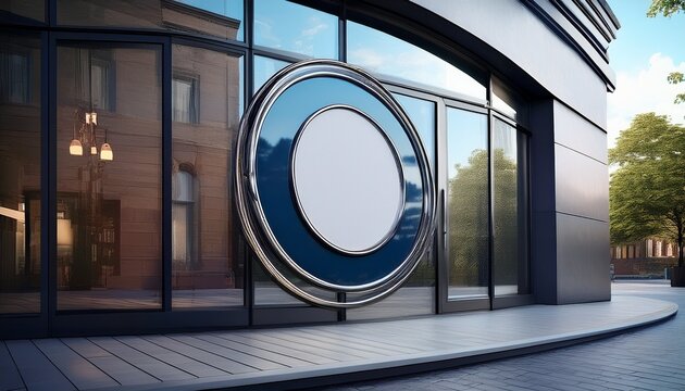 business logo window glass mockup company door signage shop front branding logo decal office entrance circle emblem modern reflection