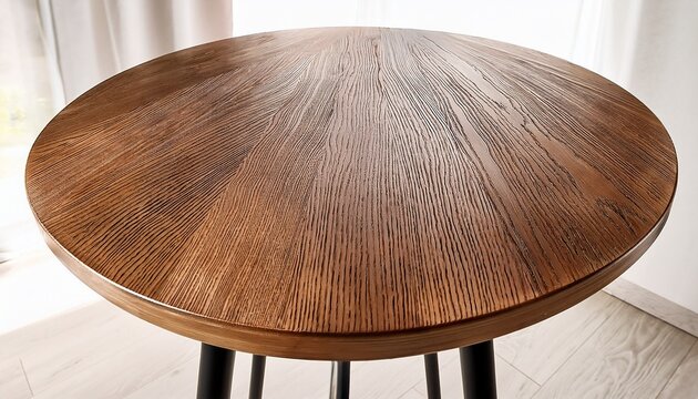 a stylish modern round wooden table with elegant tapered legs perfect for any contemporary living space or dining area