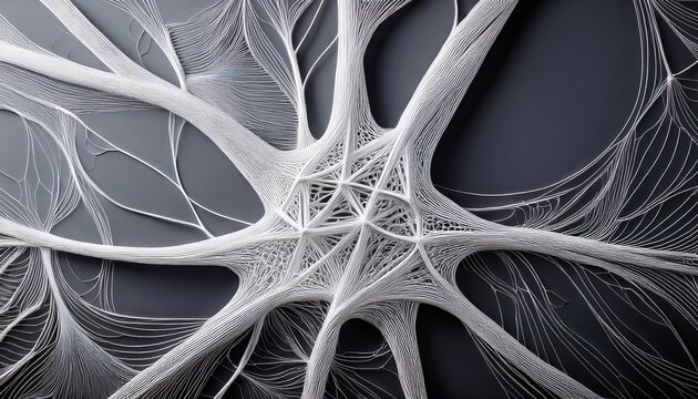 minimal white neural network sculpture made of thin lines