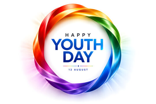 International Youth Day celebration concept featuring diverse young people, global unity, youth empowerment, education, innovation, equality, leadership, and a hopeful vision for the future. Modern co