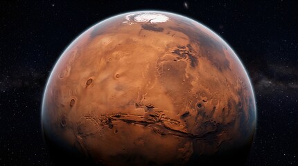 Obraz premium View of planet mars surface from deep outer space with universe, astronomy