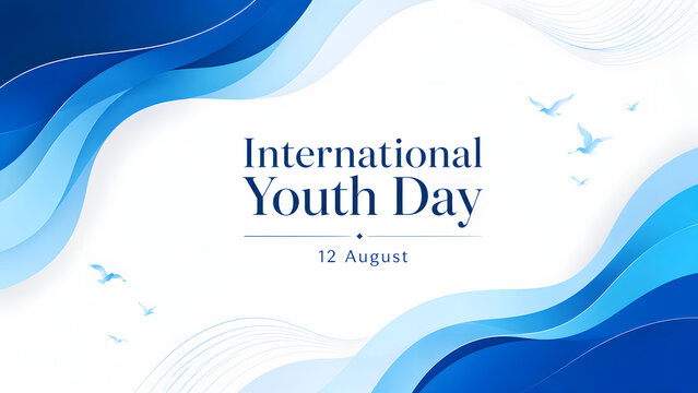 International Youth Day celebration concept featuring diverse young people, global unity, youth empowerment, education, innovation, equality, leadership, and a hopeful vision for the future. Modern co