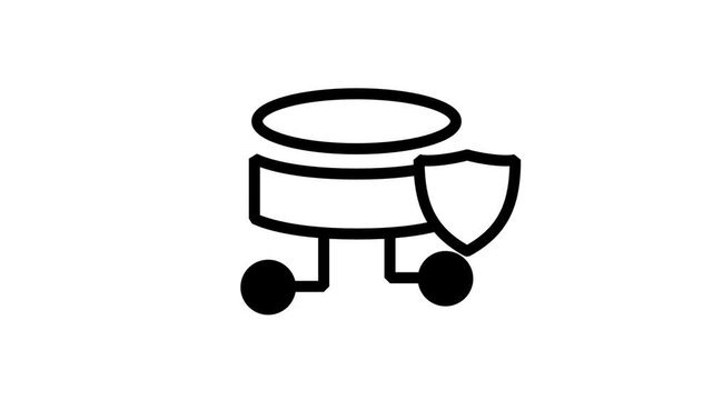 Animated Database Security Icon. Animated line icon featuring a database server protected by a security shield, perfect for data storage and privacy.