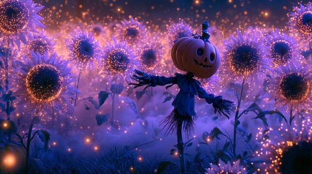 Curious black kitten exploring inside carved pumpkin warm light spills outward creating dramatic contrast with dark scenery