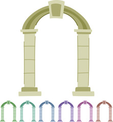 Fototapeta premium Stone arch gate as a minimalist decorative entrance symbol, evoking historic architecture, passage, portal and classical columns in a flat, simplified vector style
