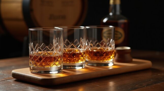 Montaje de cata de whisky premium con copas de cristal