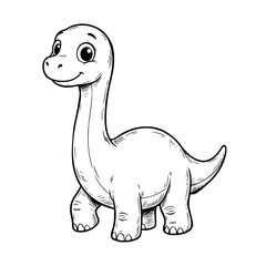 Cute Baby Brachiosaurus Hand Drawn Black and White Vector Illustration © DANI