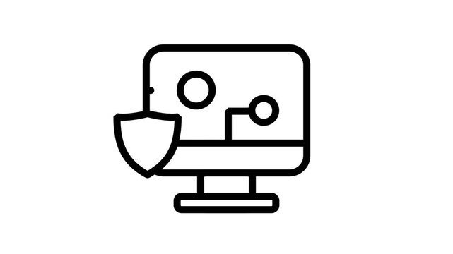 Animated Secure Computer Icon. Animated line icon featuring a computer monitor with a shield, representing cybersecurity, data protection, and safe network access.