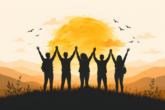 International Youth Day celebration concept featuring diverse young people, global unity, youth empowerment, education, innovation, equality, leadership, and a hopeful vision for the future. Modern co