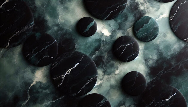 mossy stone fractal marble background in black and emerald