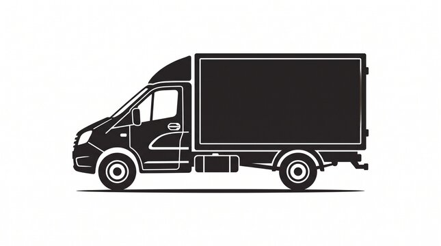 Delivery truck silhouette on white background. Cargo van icon for logistics and transport.