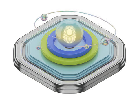 Isometric glowing light bulb on a futuristic platform