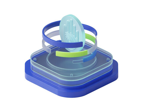 Blue digital hologram interface icon on a platform