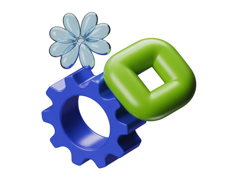 3d gear and square shape icon for business technology