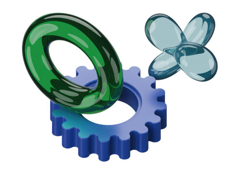 Abstract green ring blue gear and light blue shapes icon