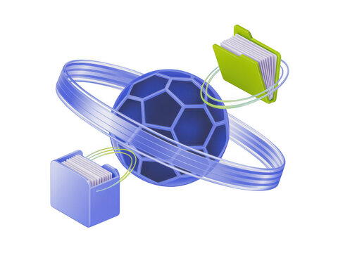 Global data transfer concept with folders and blue globe