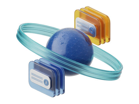 Blue sphere with computer chips and orbiting data ring
