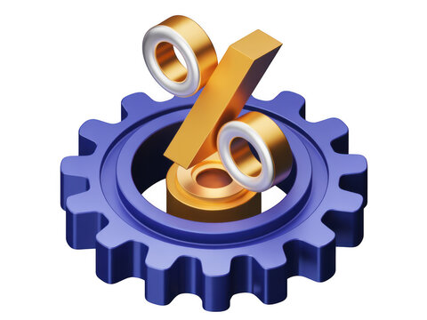Golden percentage sign icon on a blue gear