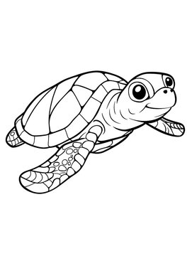 Sea turtle coloring page for kids swimming in ocean cute sea creature line art vector illustration