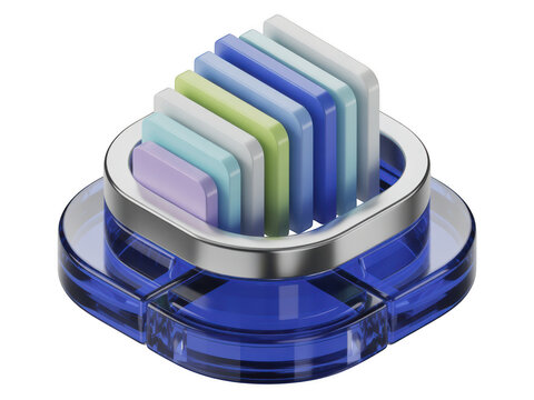 Colorful stacked squares icon with blue circular base