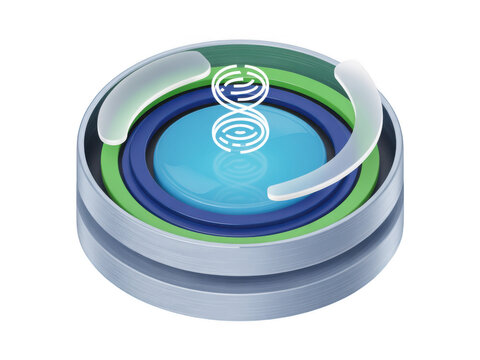 Abstract circular technology button with glowing blue center