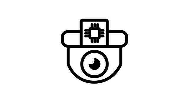 Smart CCTV Surveillance Microchip Line Icon. Animated line icon featuring a security dome camera with a chip, suitable for AI surveillance and modern monitoring.