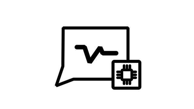 AI Analytics Chat Bubble Line Icon. Animated line icon displaying a chat bubble with a pulse graph and chip, perfect for technical support and analytics.