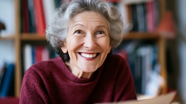 Elderly woman reading letter at home for retirement lifestyle and emotional storytelling background